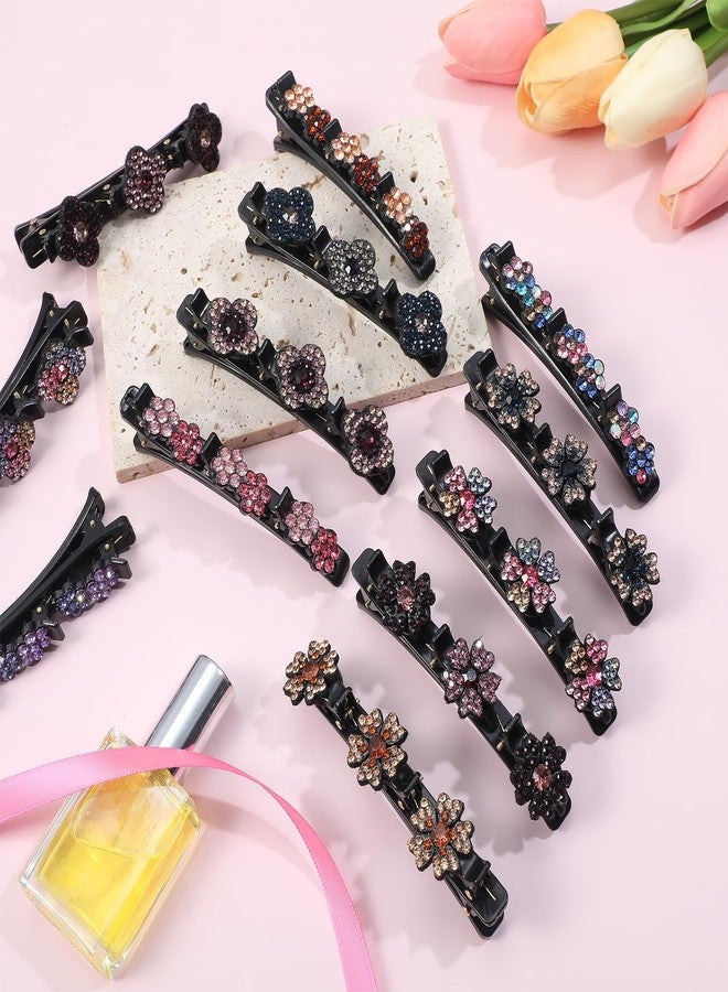 Tyqour 12PCS Sparkling Crystal Stone Braided Hair Clips for Women and Girls, Braided Hair Clip Rhinestone Four-Leaf Duckbill Clips for Styling Decorative Rhinestone Hairstyle Accessories - Image 4